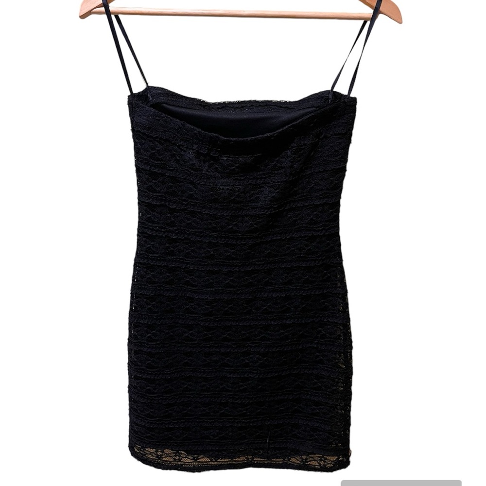 Deb, Strapless Dress with Lace Overlay, Black